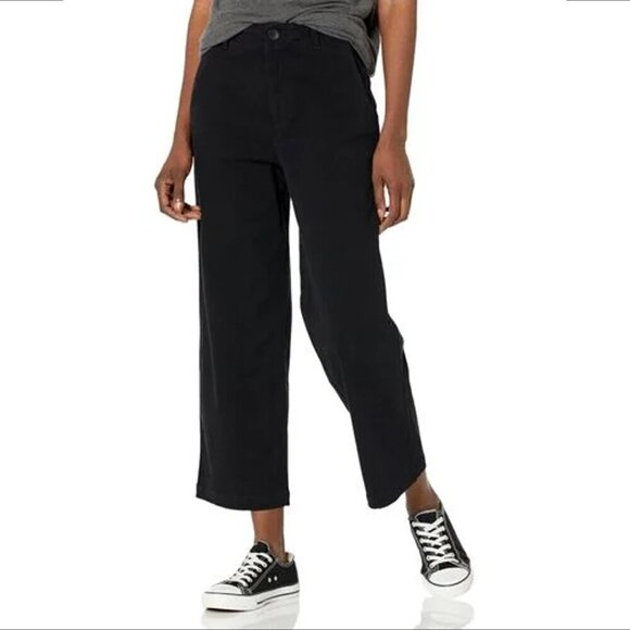 Monrow wide leg chino pants trousers black cropped patch pocket high rise Small - Picture 1 of 5